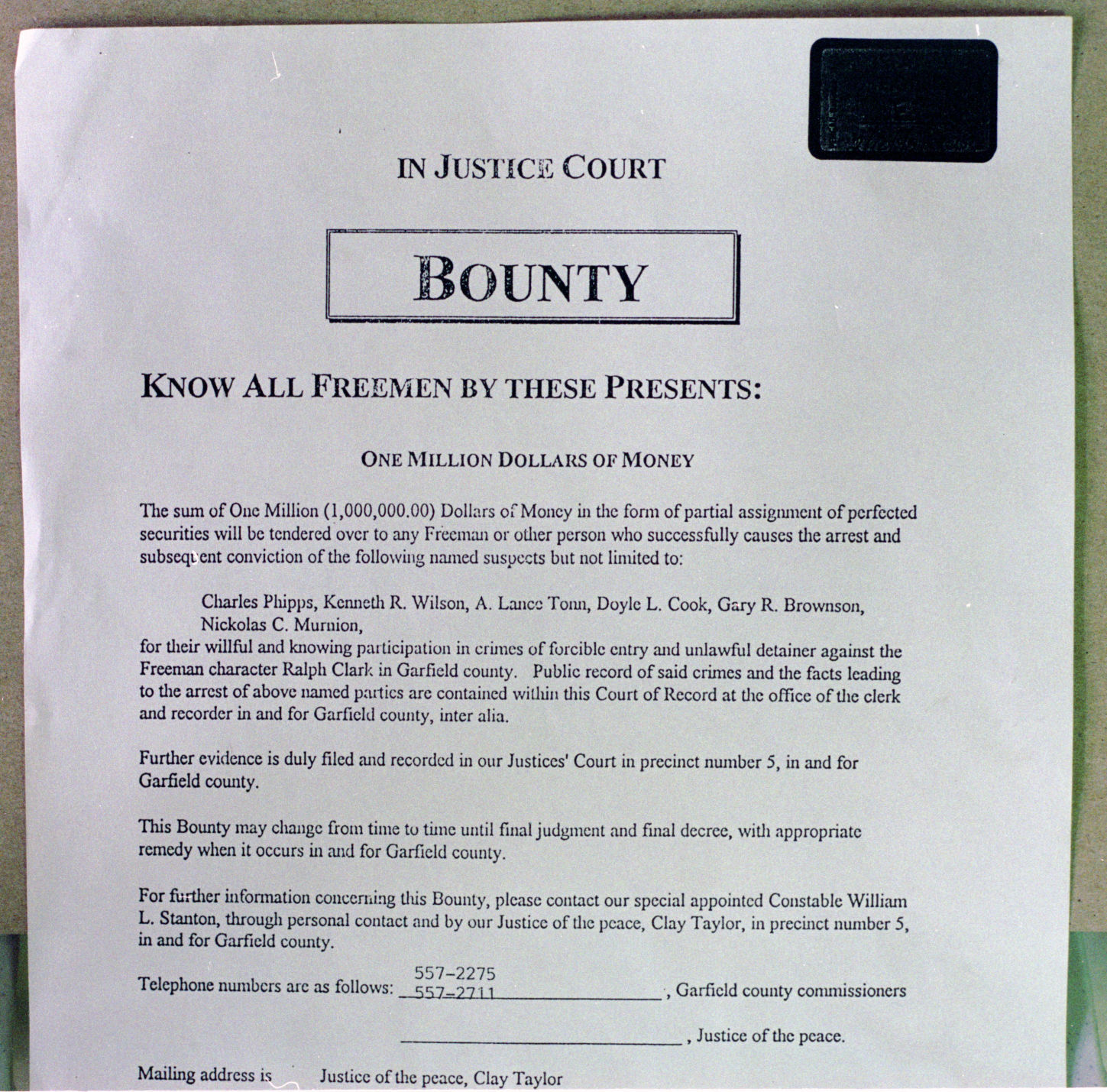Freemen bounty, 1996